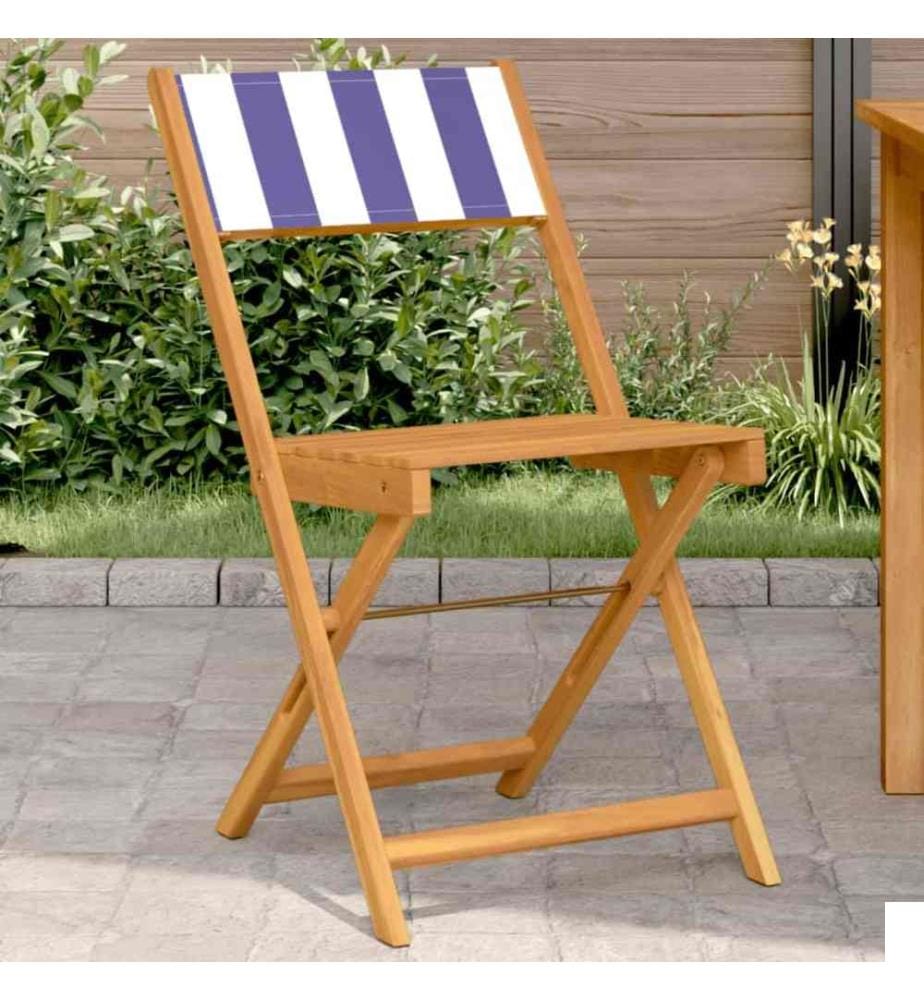 Chaises de bistrot lot de 2 bleu/blanc bois acacia massif tissu