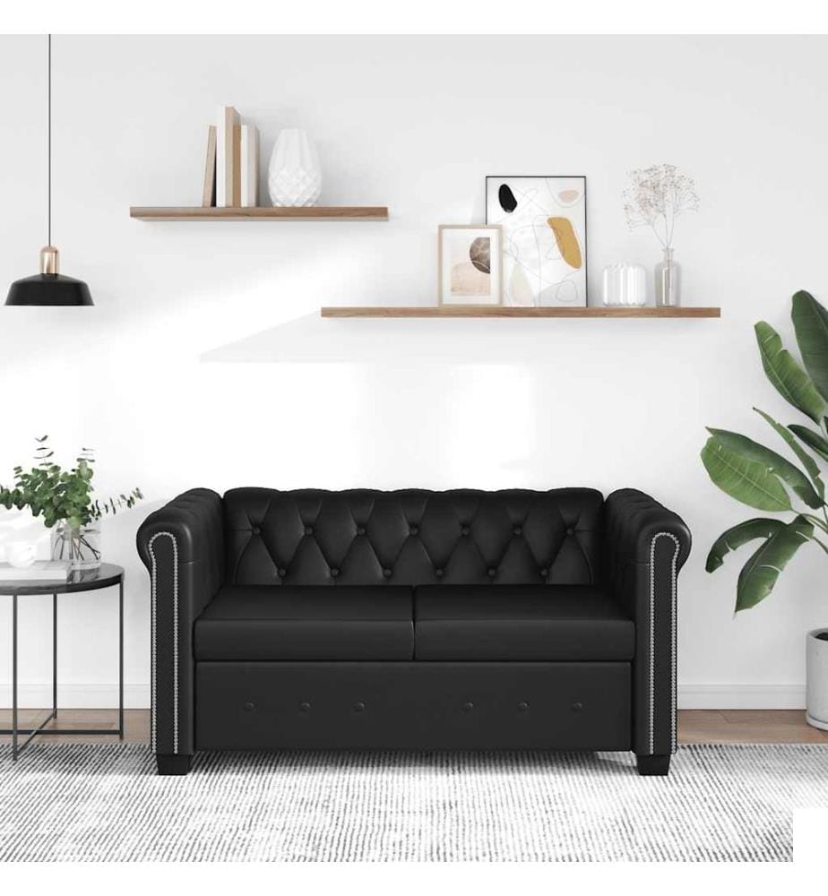 Canapé Chesterfield à 2 places cuir synthétique noir
