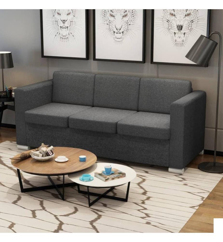 Canapé à 3 places Tissu Gris foncé
