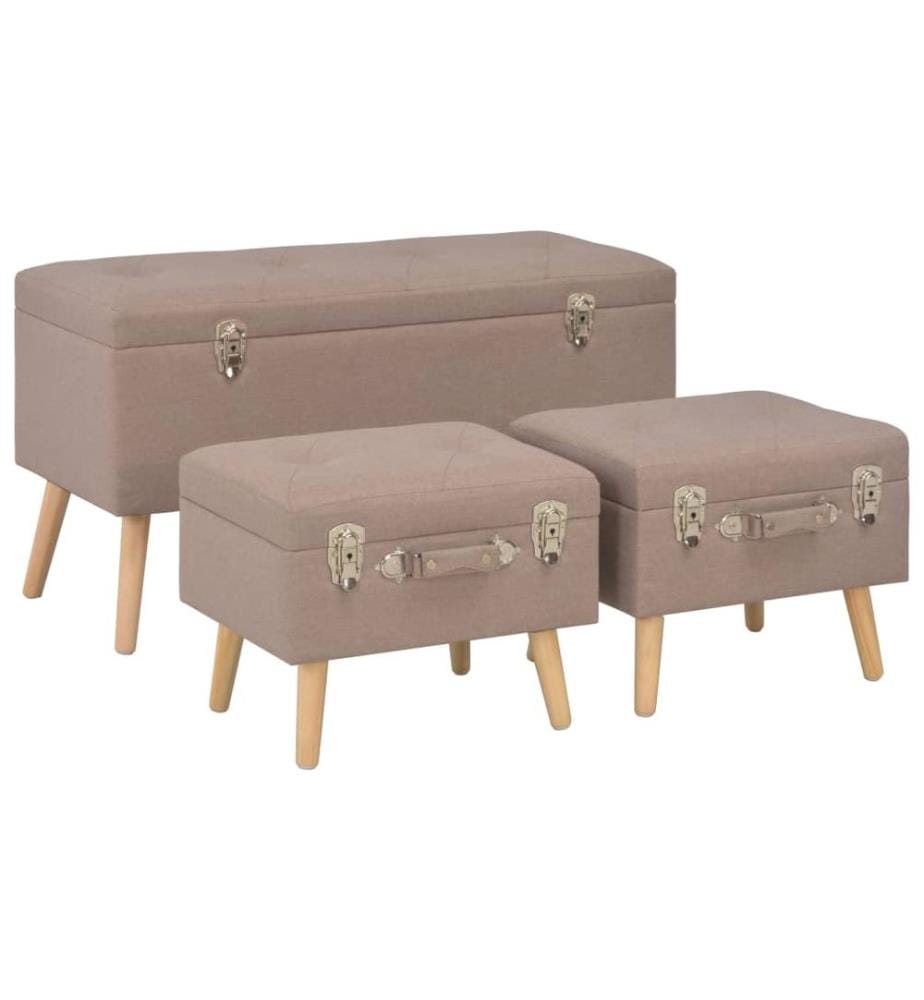 Tabourets de rangement lot de 3 Marron Tissu
