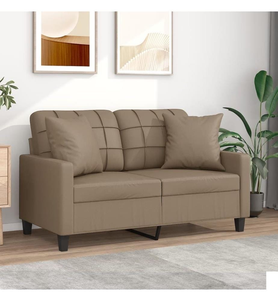 Canapé 2 places avec oreillers cappuccino 120 cm similicuir