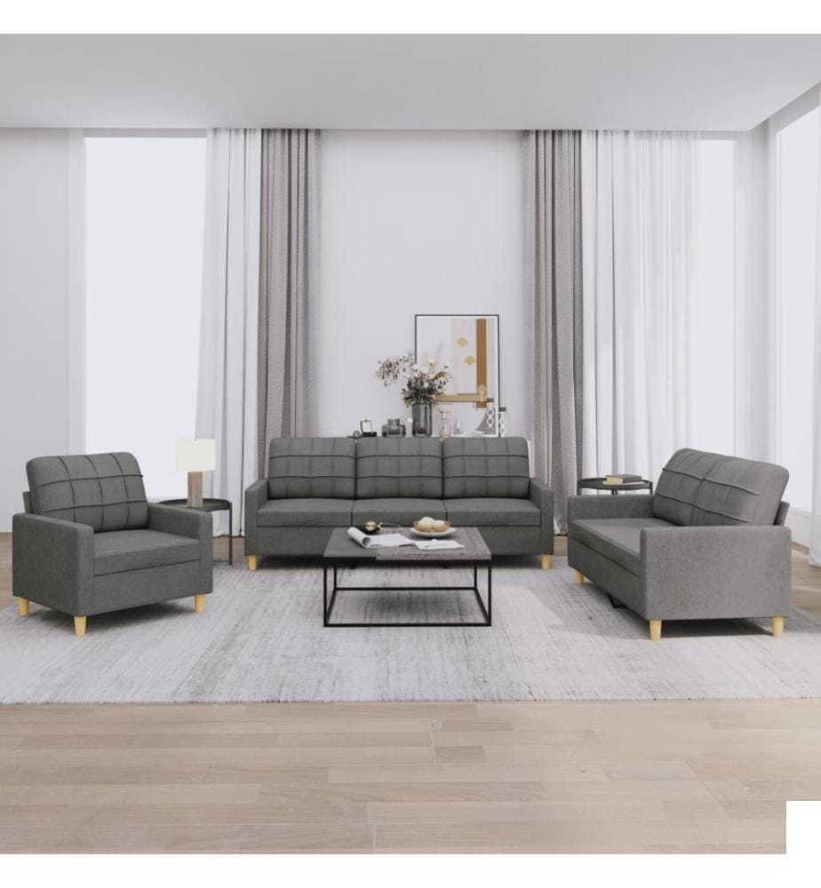 Ensemble de canapés 3 pcs avec coussins Gris foncé Tissu
