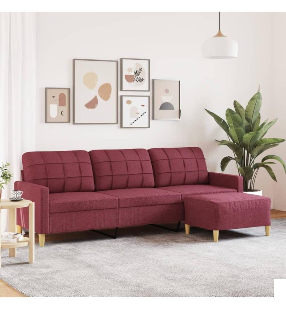 Canapé à 3 places avec repose-pieds Rouge bordeaux 210 cm Tissu