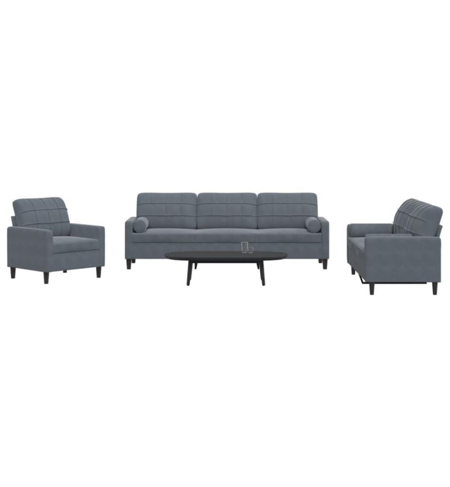 Ensemble de canapés 3 pcs avec coussins et traversins velours