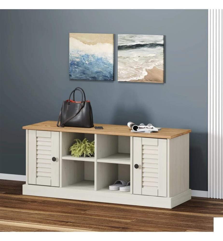 Banc à chaussures VIGO blanc 106x35x45 cm bois massif de pin