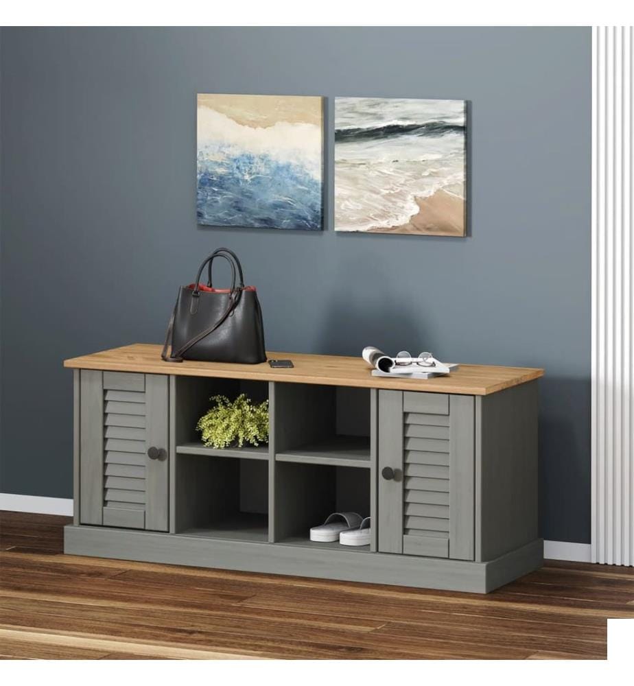 Banc à chaussures VIGO gris 106x35x45 cm bois massif de pin