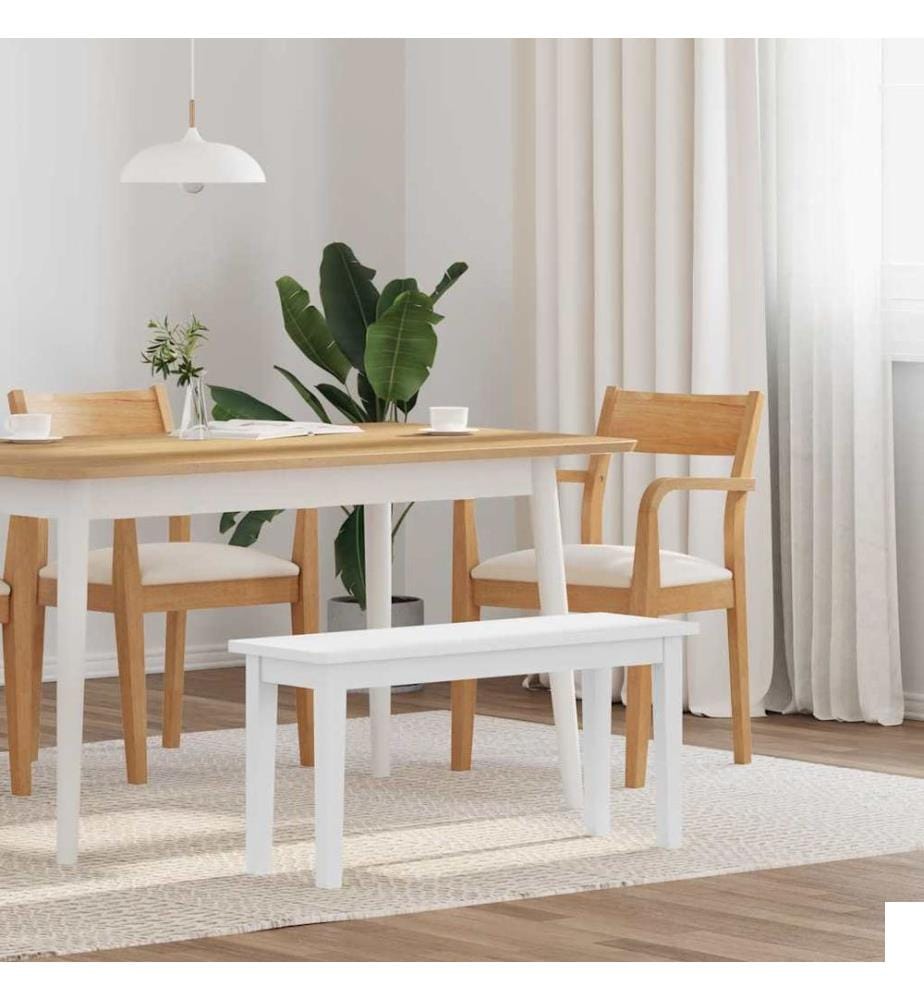 Banc 90 cm blanc bois massif caoutchouc
