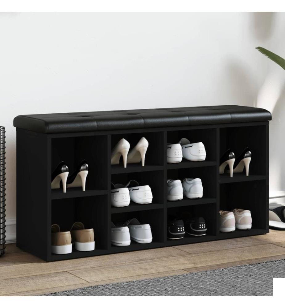 Banc à chaussures noir 102x32x50 cm bois d'ingénierie