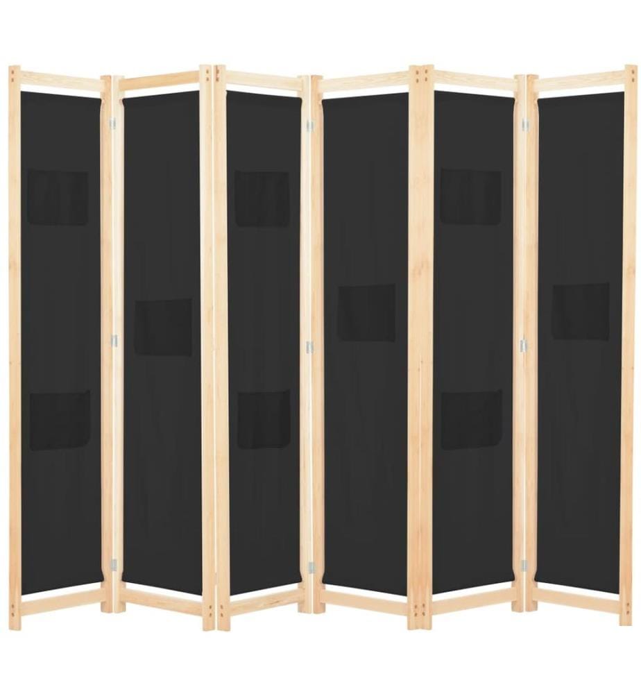 Cloison de séparation 6 panneaux Noir 240 x 170 x 4 cm Tissu