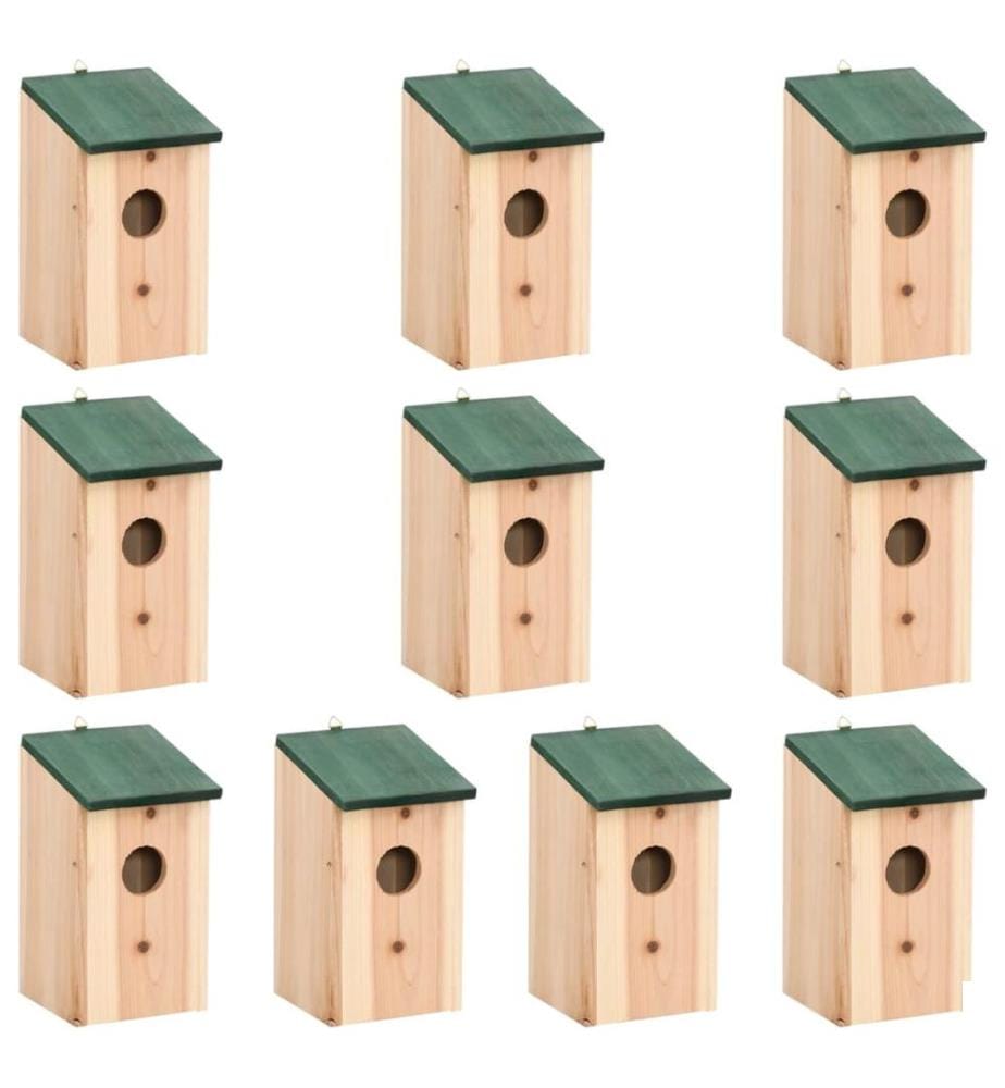 Nichoirs 10 pcs Bois de sapin massif 12x12x22 cm