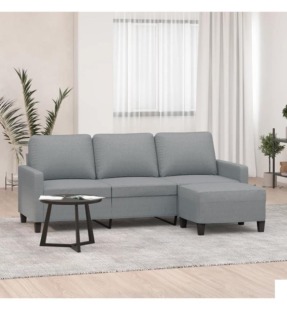 Canapé à 3 places avec repose-pieds Gris clair 180 cm Tissu