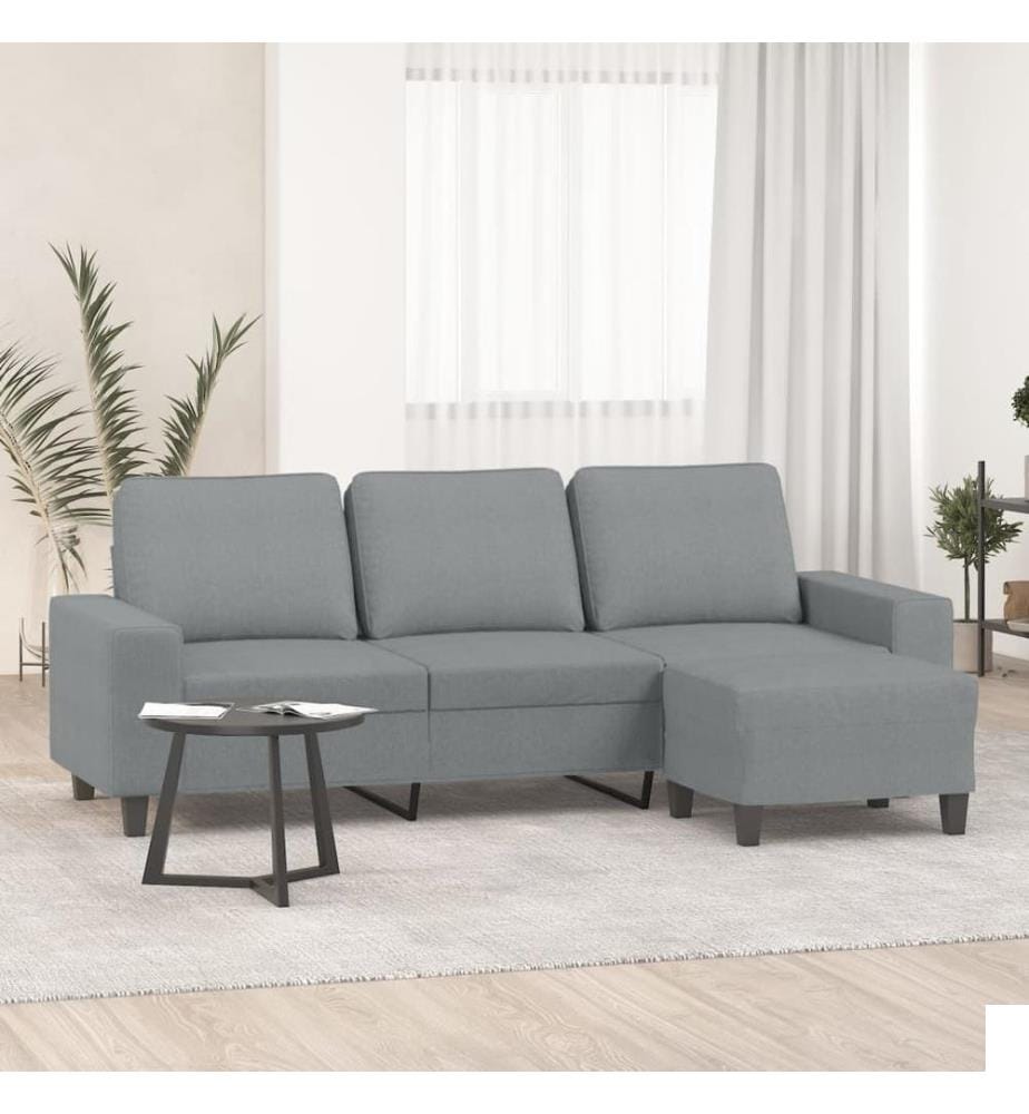 Canapé à 3 places avec repose-pieds Gris clair 180 cm Tissu