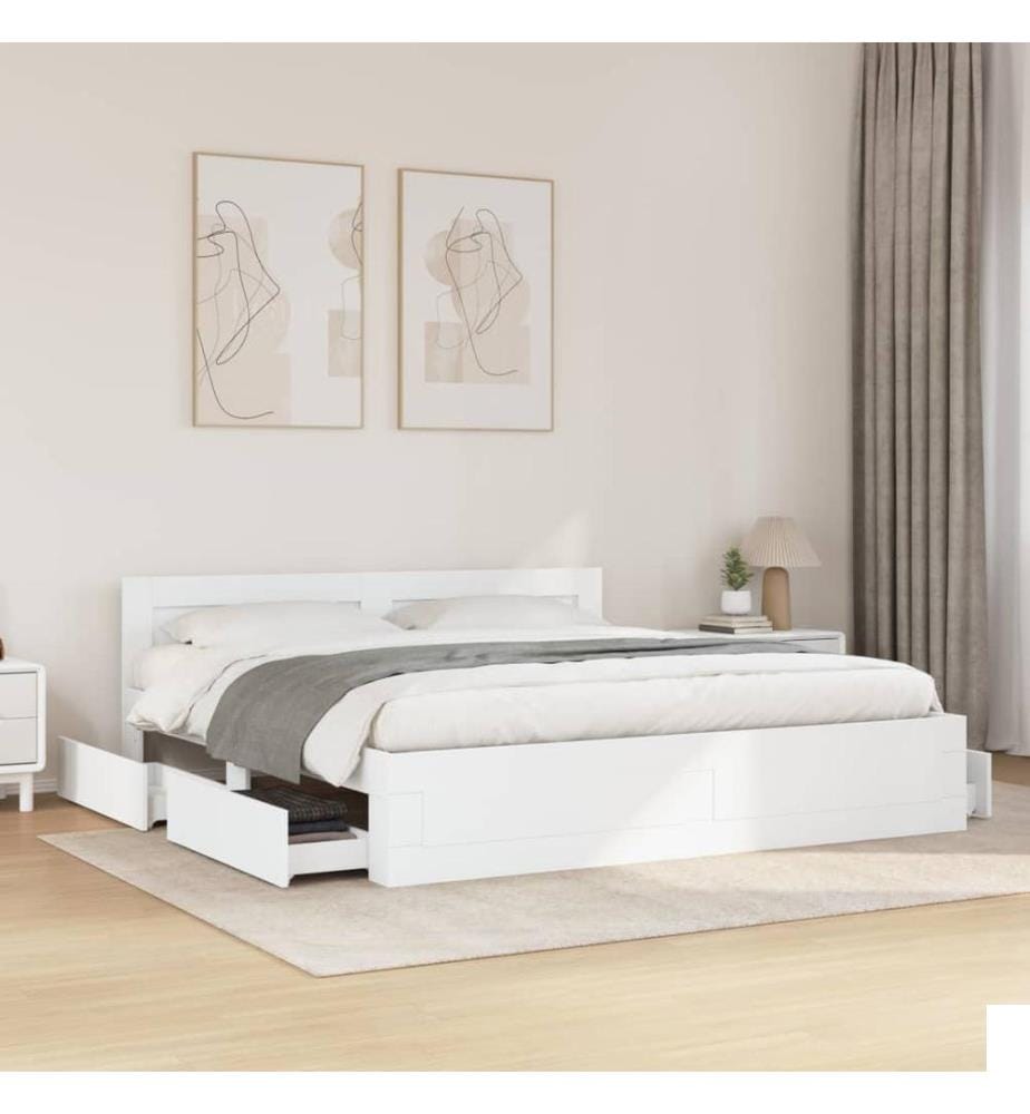 Cadre de lit avec tête de lit sans matelas blanc 200x200 cm