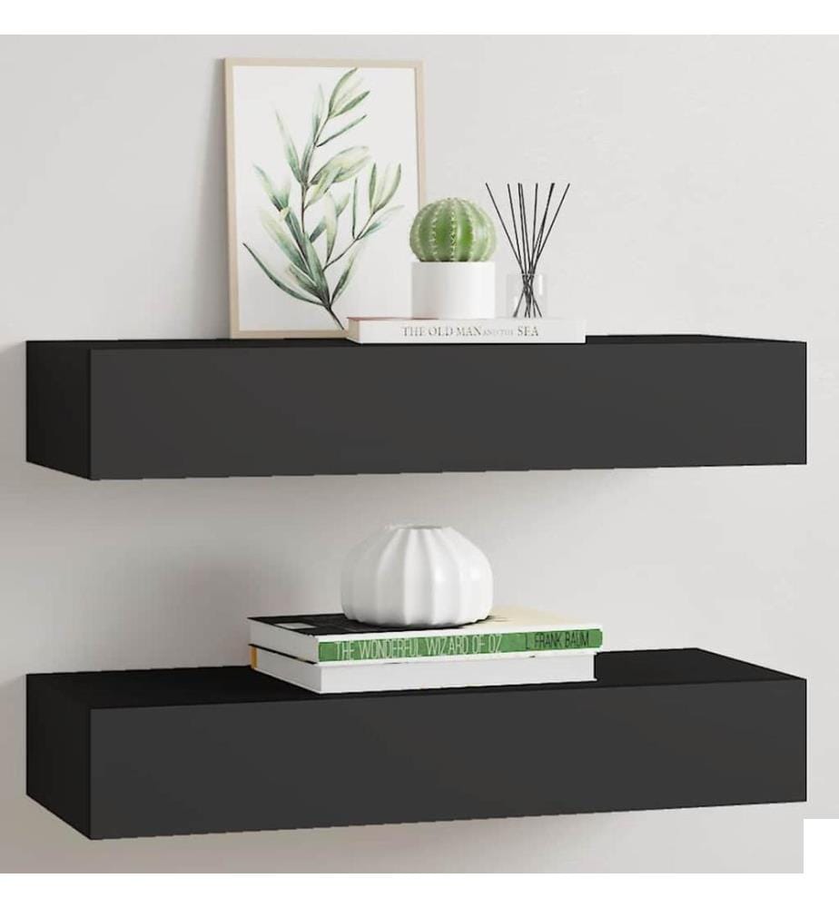Étagères à tiroirs murales 2 pcs Noir 60x23,5x10 cm MDF
