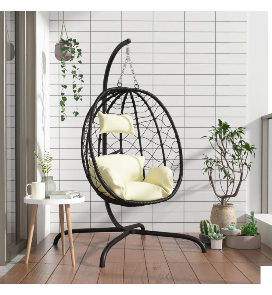 Chaise suspendue en forme d'uf avec coussin blanc crème