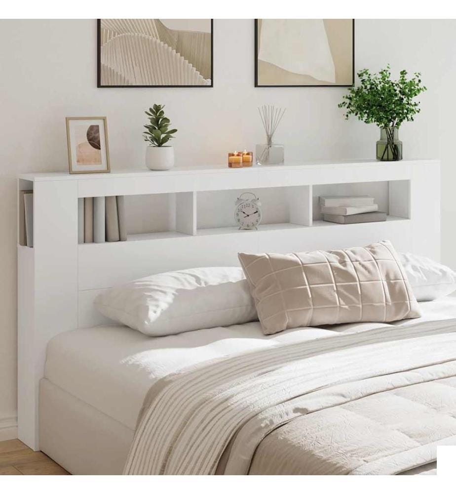 Tête de lit à LED blanc 200x18,5x103,5 cm bois d'ingénierie