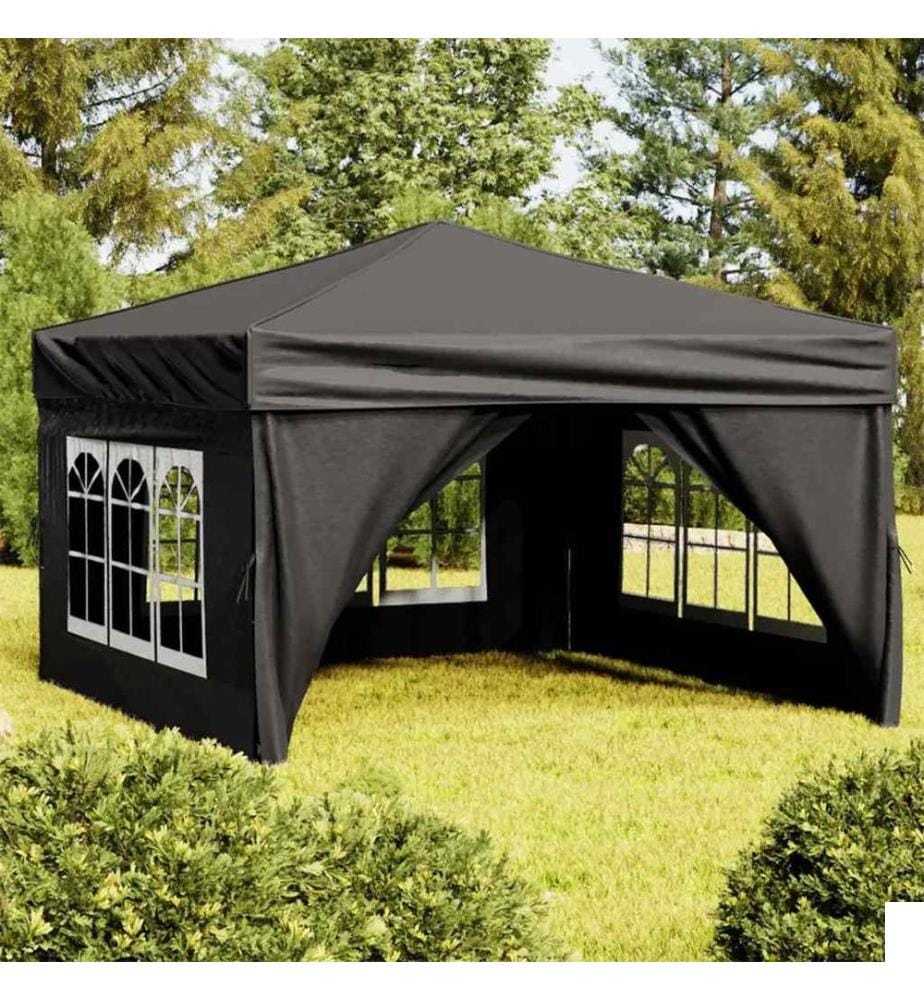 Tente de réception pliable avec parois Noir 3x3 m