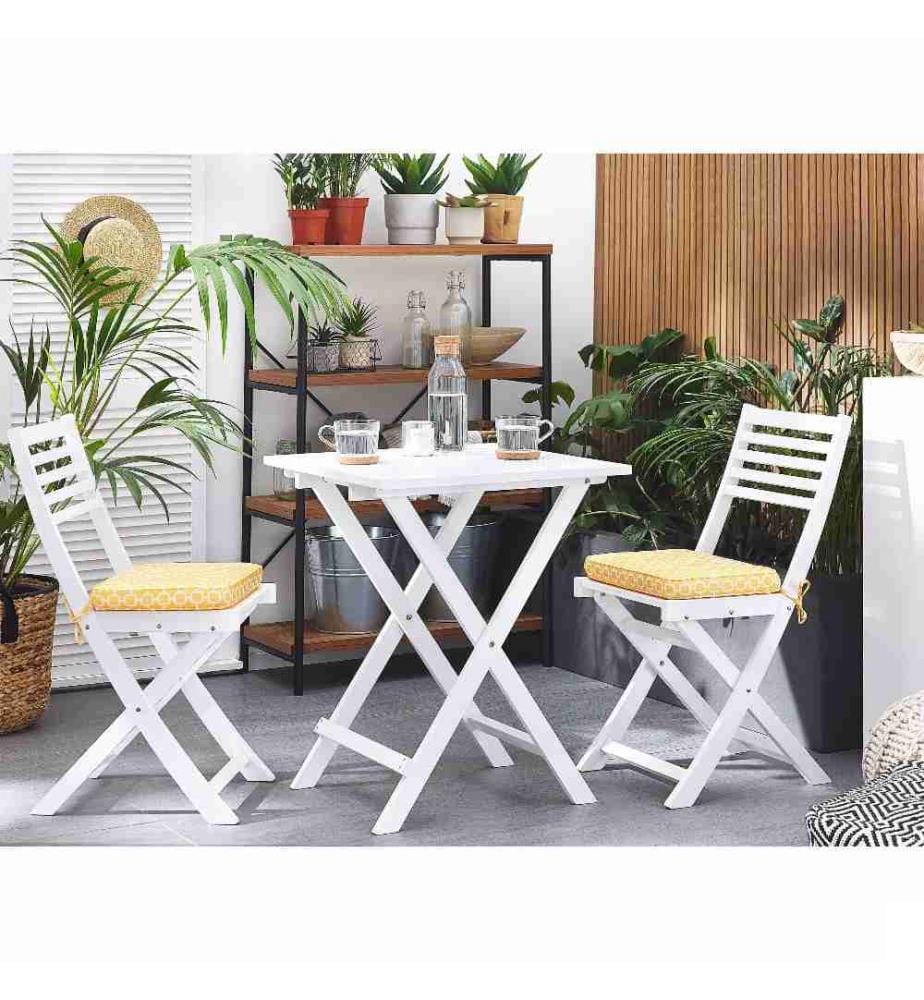 Lot de 2 Coussins d'Assise Confortables pour Chaise de Jardin en Tissu Hydrofuge Jaune à Motif Géométrique