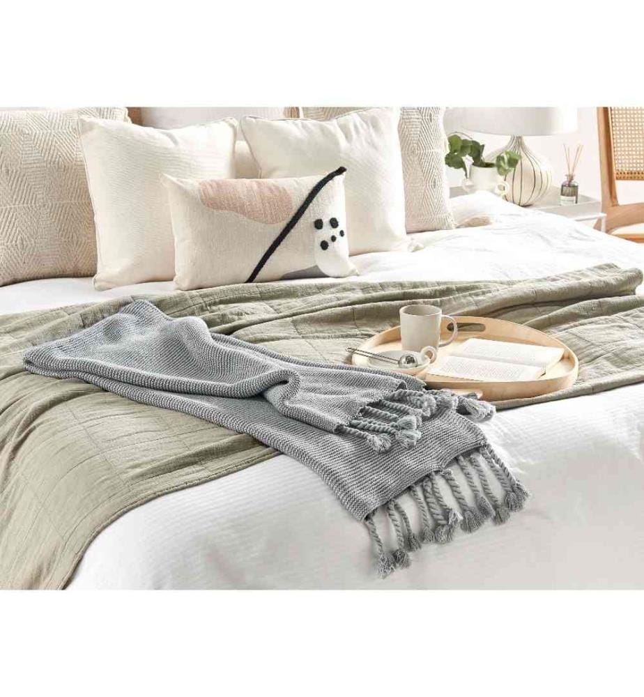 Couverture Tricotée en Coton Gris Clair 125 x 150 Douce et Confortable pour Intérieur de Style Scandinave ou Boho