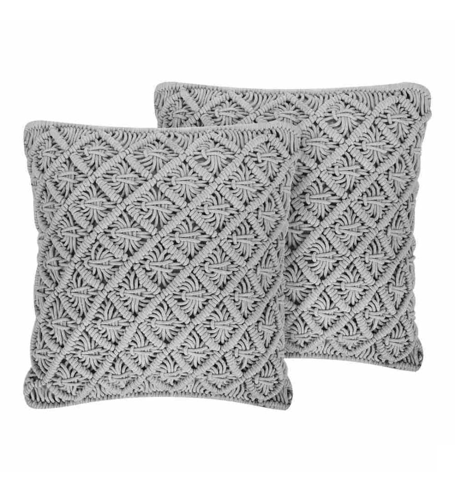 Lot de 2 Coussins Décoratifs Gris 40 x 45 cm en Macramé avec Losanges pour Salon ou Chambre au Design Scandinave Rétro ou Boho