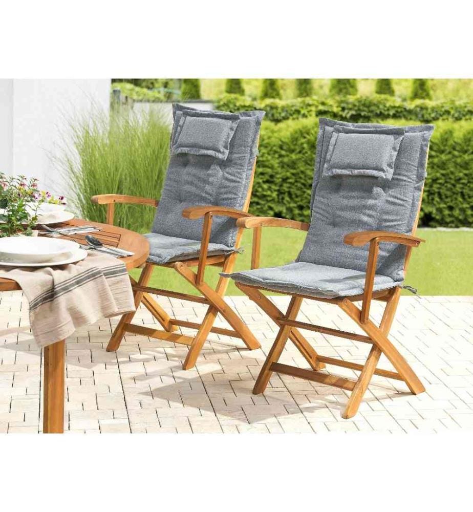 Lot de 2 Coussins d'Assise en Tissu Polyester Gris avec Rembourrage en Mousse pour Chaises de Jardin Modernes