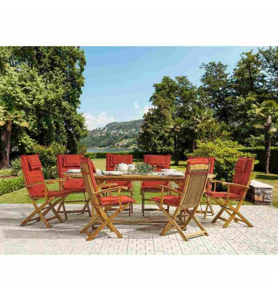 Set de 8 Coussins d'Assise en Tissu Polyester Rouge Bordeaux avec Rembourrage en Mousse pour Chaises de Jardin Modernes