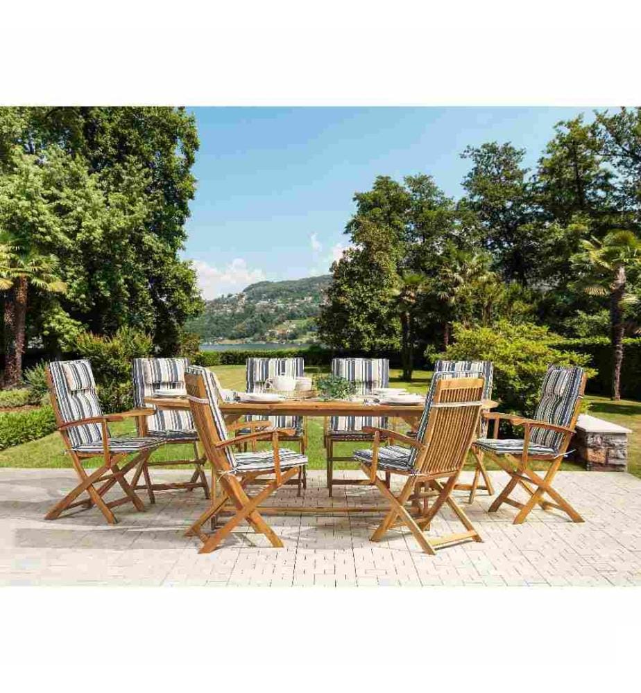 Set de 8 Coussins d'Assise en Tissu Polyester Bleu et Beige avec Rembourrage en Mousse pour Chaises de Jardin Modernes