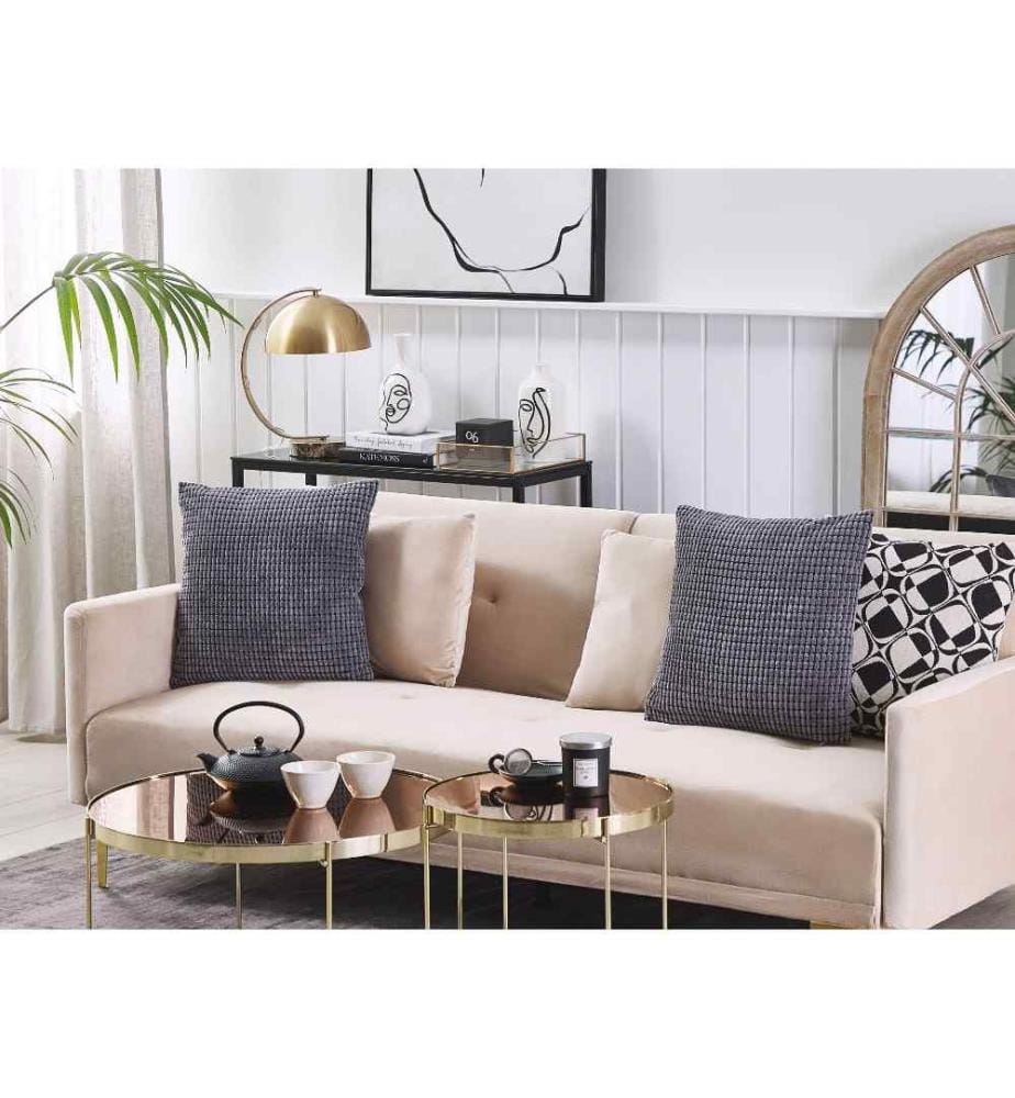 2 Coussins Déco en Velours Texturé Gris Foncé 45x45 cm Déhoussables Idéals pour Salon ou Chambre Moderne et Glamour
