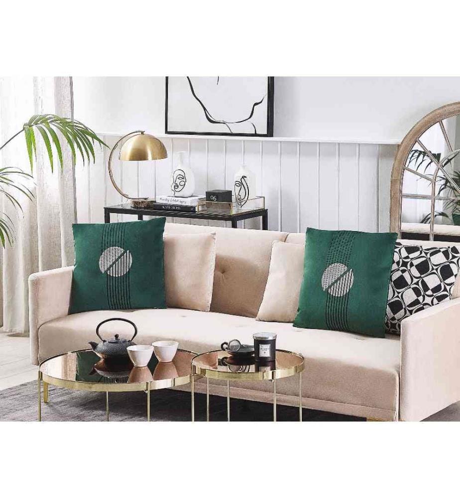 Set de 2 Coussins Décoratifs à Motif Géométrique 45 x 45 cm Vert en Velours Élégants Ceropegia