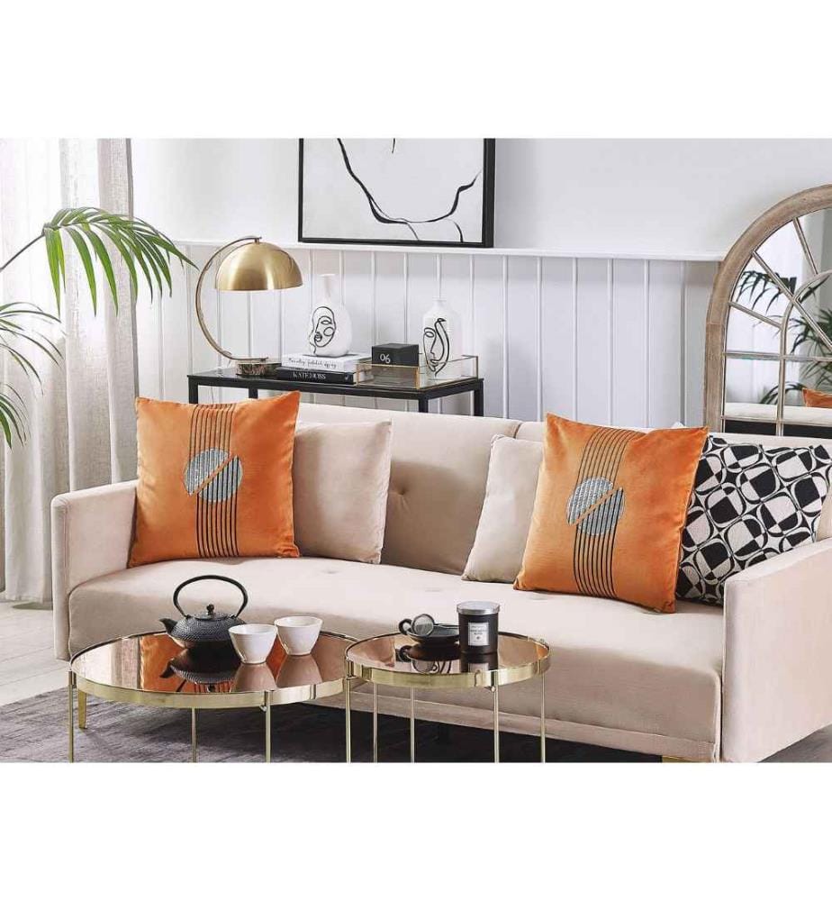 Set de 2 Coussins Décoratifs à Motif Géométrique 45 x 45 cm Orange en Velours Élégants Ceropegia