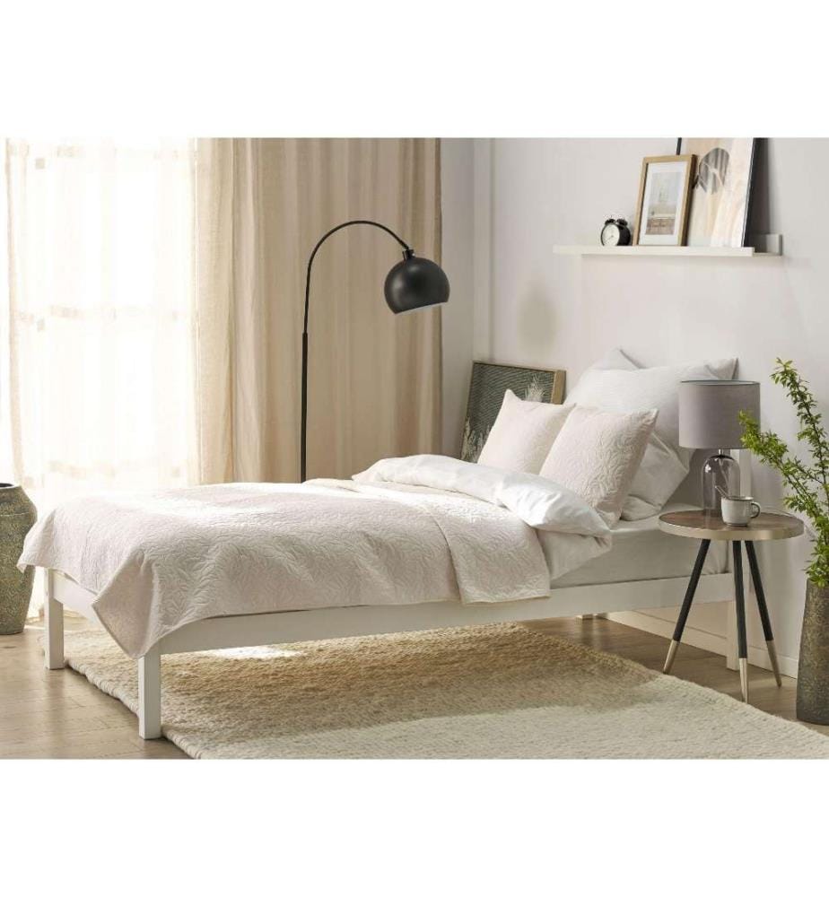 Couvre-lit en Polyester Crème 140 x 210 cm avec Deux Coussins Motif Gaufré Linge de lit Design Classique Chambre à coucher