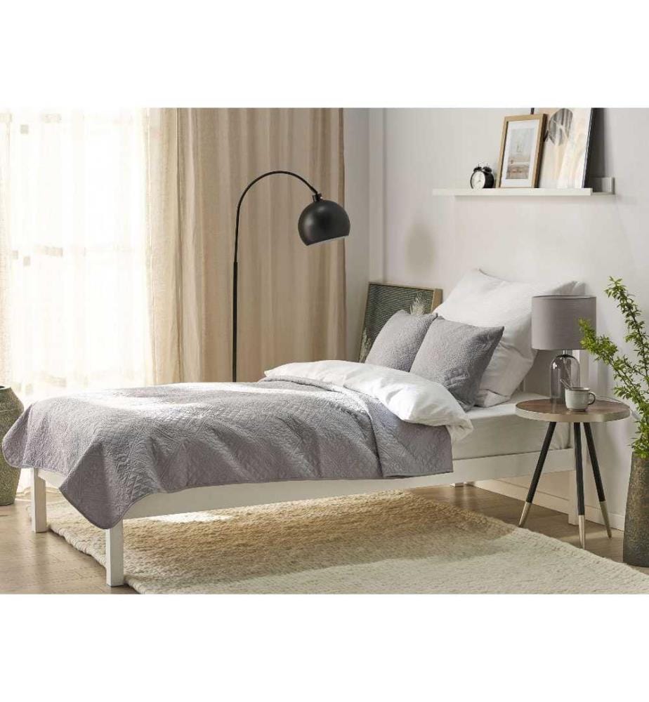 Couvre-lit gris en Polyester 160 x 220 cm avec Coussins Motif Gaufré Jeté de lit Décoratif Design classique Chambre à Coucher