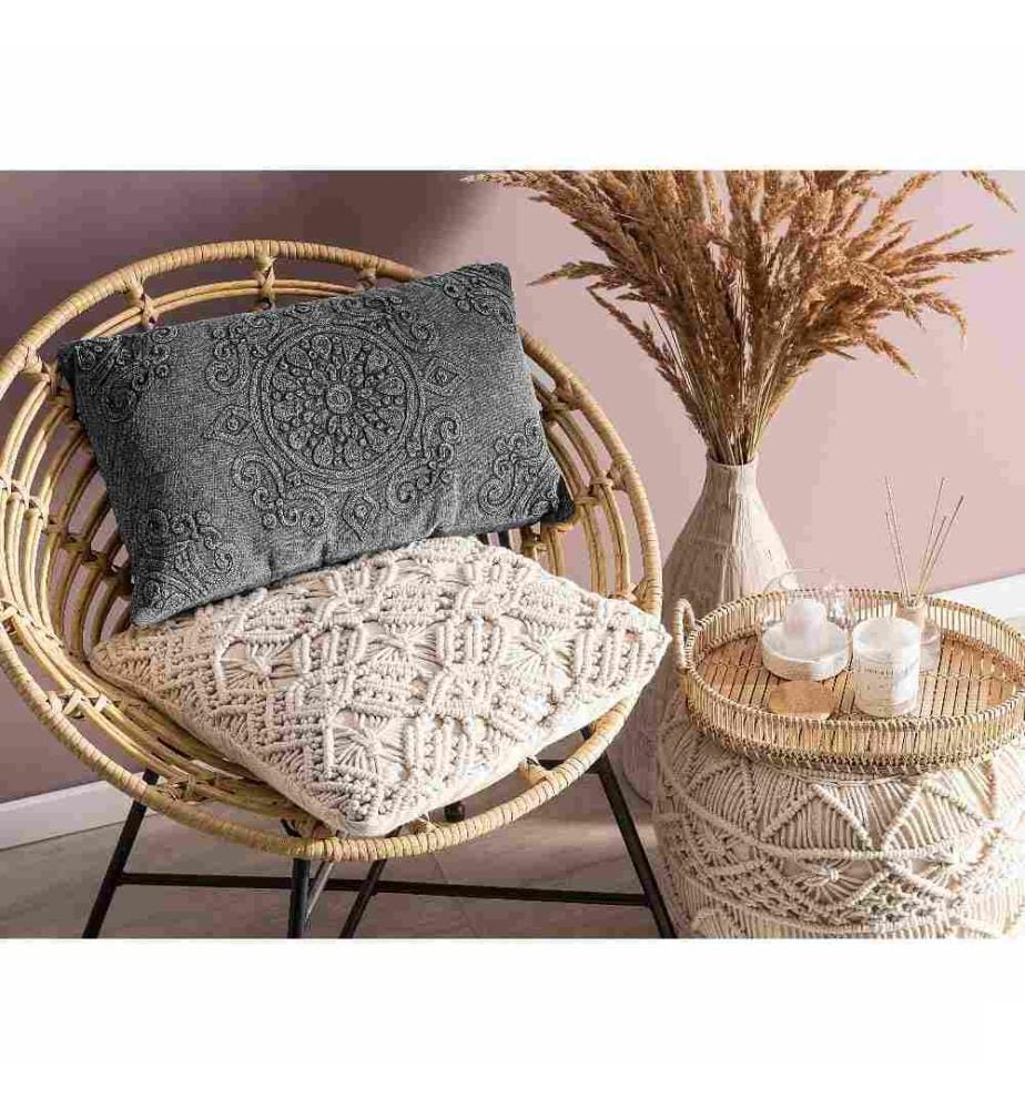 2 Coussins Décoratifs Gris Foncé 30 x 50 cm Brodé avec Ornaments Cousus de Style Oriental pour Intérieur Classique Vintage ou Boho