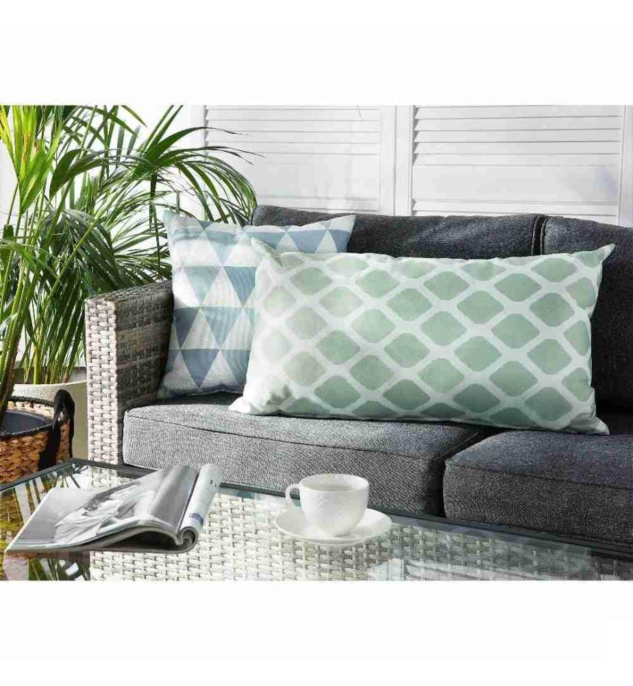2 Coussins de Jardin avec Motif Géométrique 40 x 70 cm en Tissu Imperméable Blanc avec Losanges Verts Menthe pour Déco Extérieur
