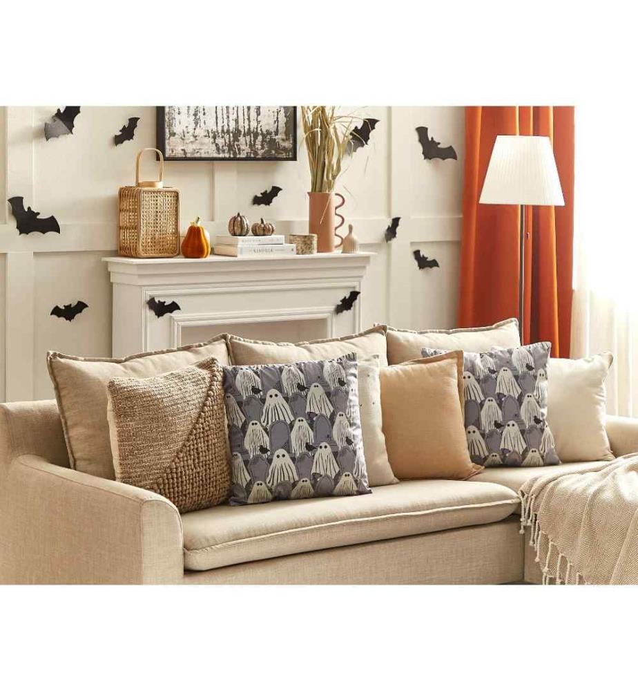 Coussin Décoratif en Velours Gris 45 x 45 cm Motif Fantôme Carré moderne Halloween Accessoires de décoration d'Automne