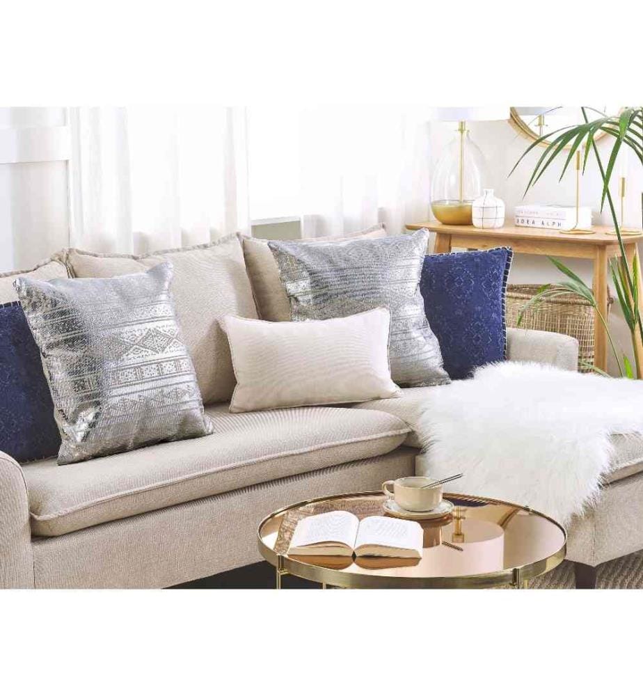 Lot de 2 Coussins Argentés en Coton 50 x 50 cm à Motif Géométrique Housse Amovible Déco Intérieure Glamour Garniture Polyester
