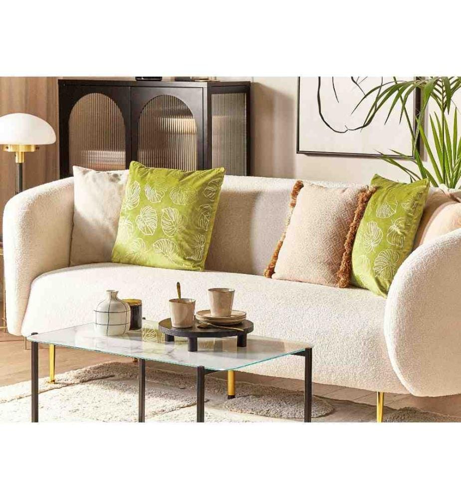 Coussins Décoratifs Vert Clair en Velours 45 x 45 cm à Motif de Feuilles Accessoire d'Intérieur Glamour Déco de Maison Lot de 2