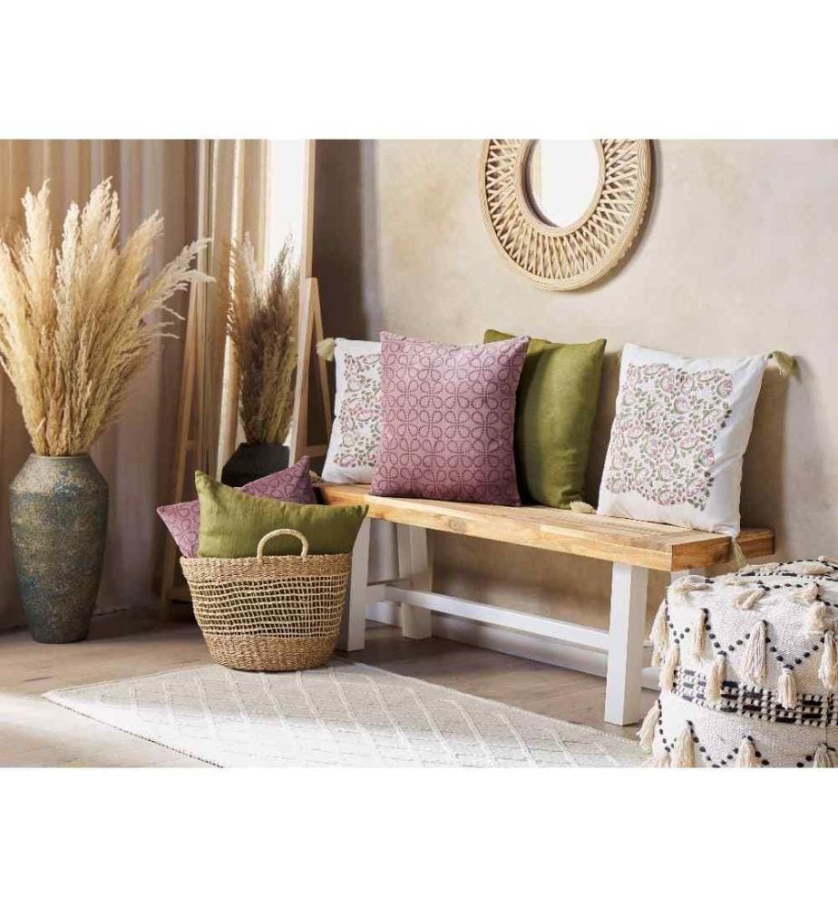 Coussin Décoratif Multicolore en Coton 45 x 45 cm à Motif Floral Housse Amovible avec Remplissage Style Boho
