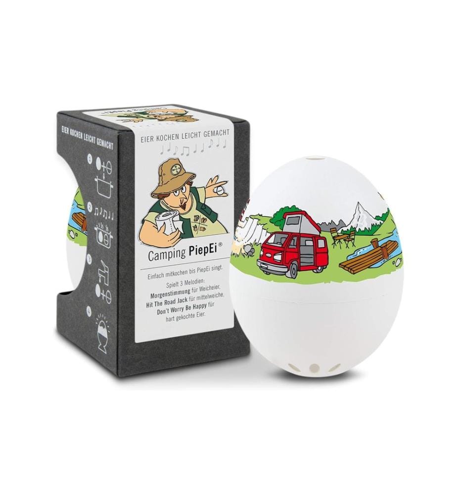 PiepEi - Minuteur de cuisine Coquetier chantant Camping, Blanc / Vert