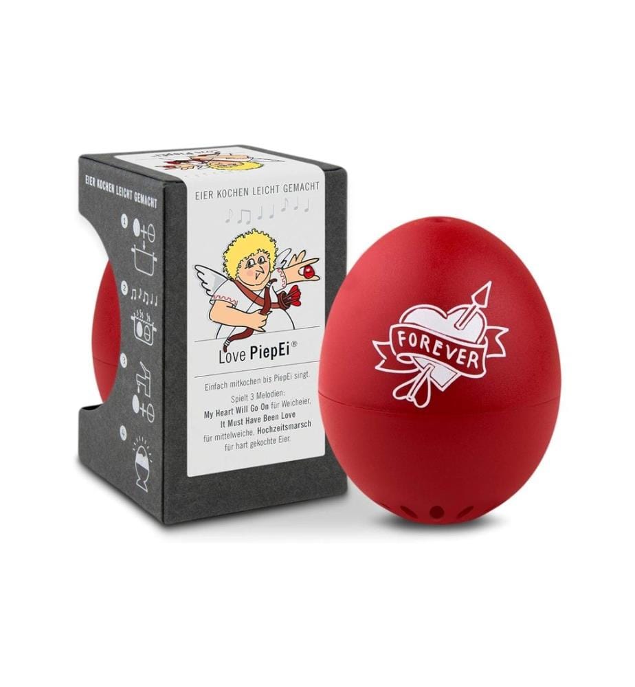 PiepEi - Minuteur de cuisine Coquetier chantant Love, Rouge / Blanc