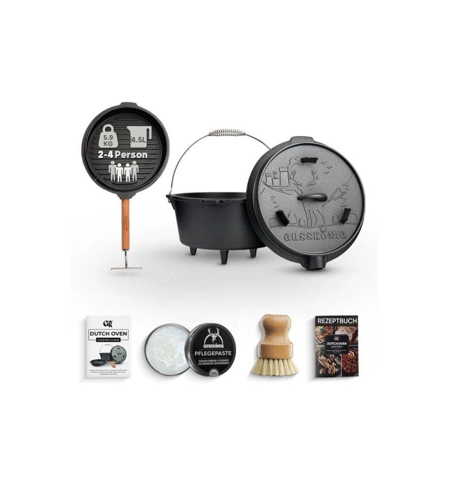 Gusskoenig - Set Dutch Oven 4,5 l avec lève-couvercle 2en1 avec pieds