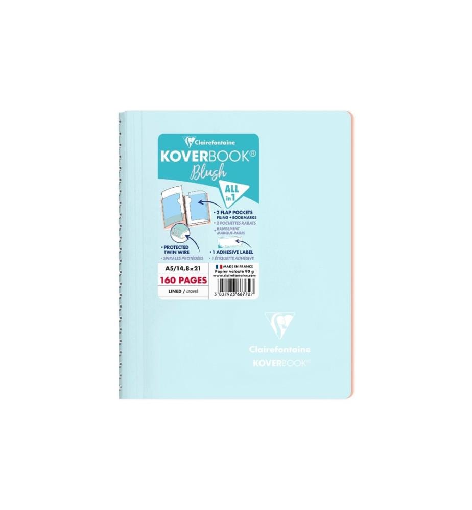 CLAIREFONTAINE - Bloc-notes Blush A5, ligné, bleu glacé