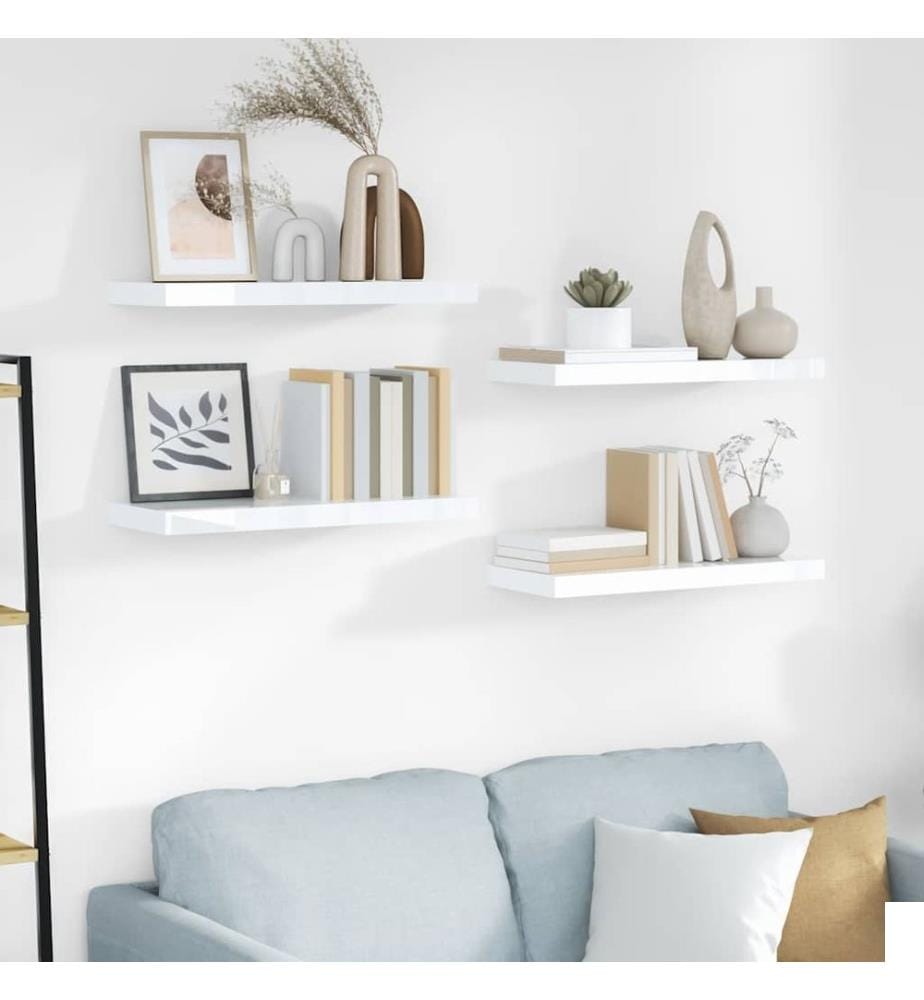 Étagère murale flottante 4 pcs Blanc brillant 60x23,5x3,8cm MDF