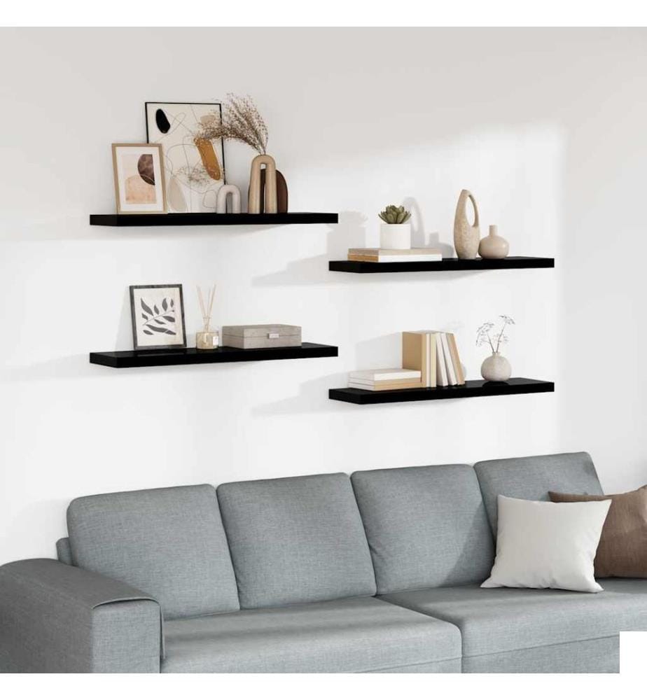 Étagère murale flottante 4 pcs Noir brillant 90x23,5x3,8 cm MDF