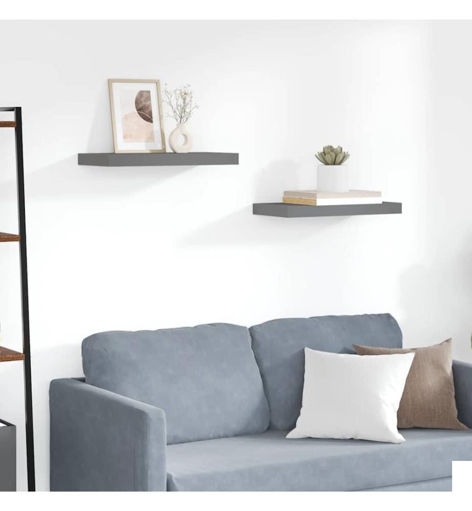 Étagère murale flottante 2 pcs Gris brillant 50x23x3,8 cm MDF