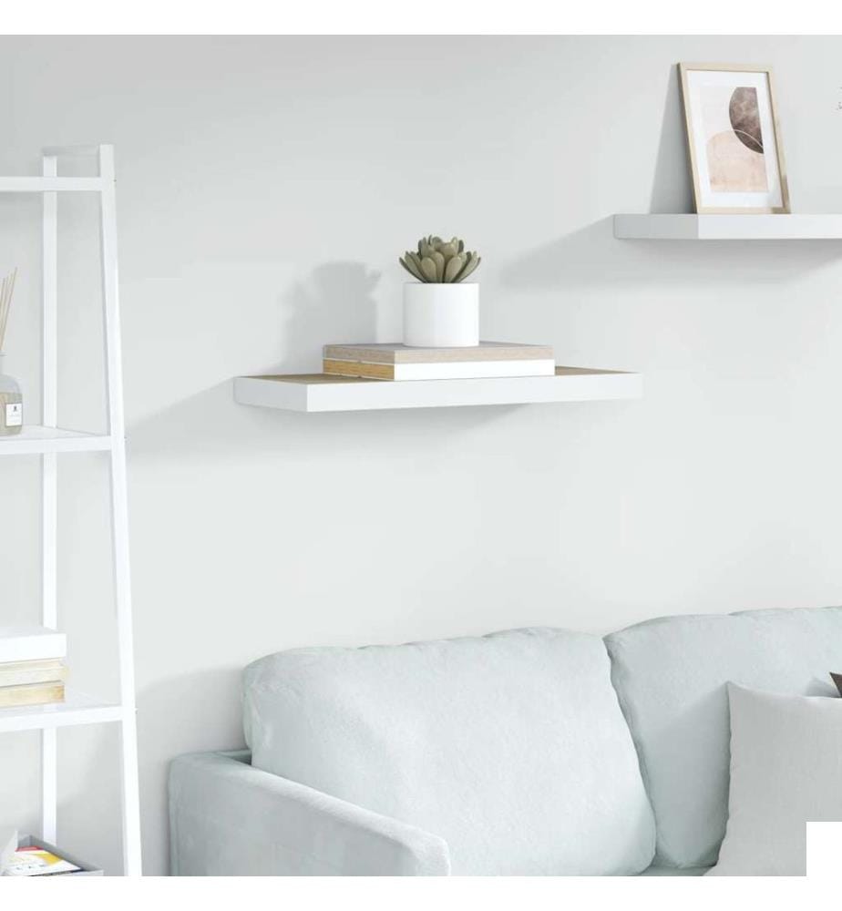 Étagère murale flottante chêne et blanc 60x23,5x3,8 cm MDF
