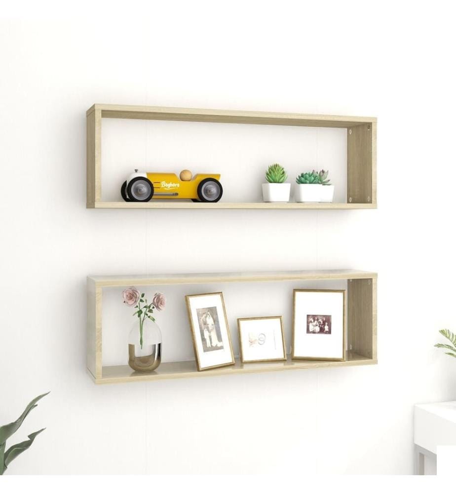 Étagères cube murales 2 pcs chêne sonoma bois d'ingénierie