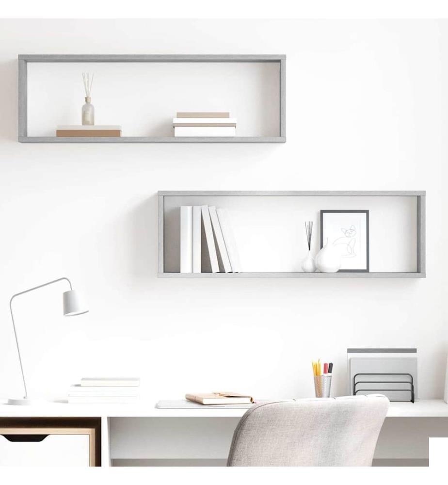 Étagères cube murales 2 pcs gris béton bois d'ingénierie