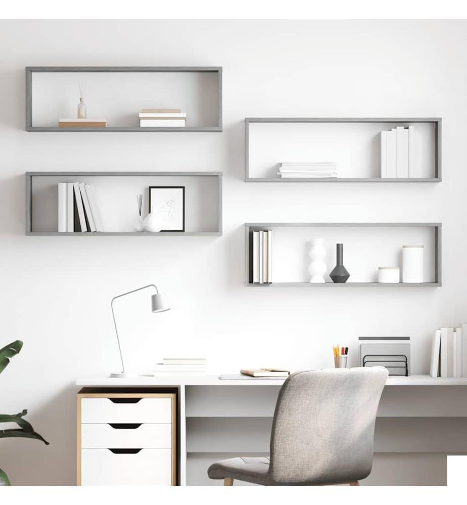 Étagères cube murales 4 pcs gris béton bois d'ingénierie