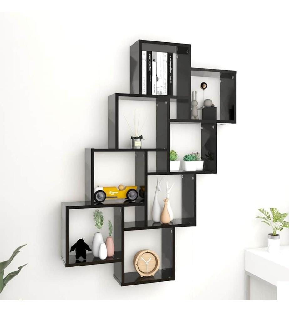 Étagère murale cube Noir 90x15x119 cm Bois dingénierie